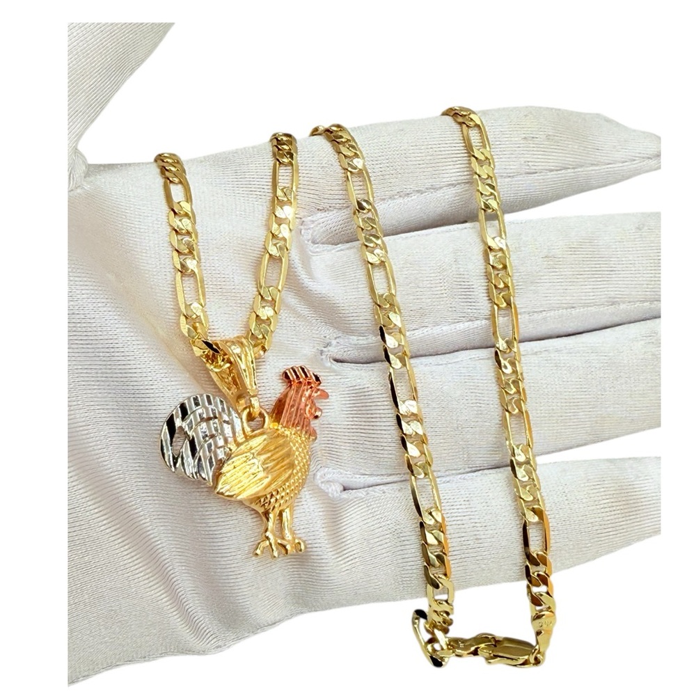 Gold and Silver Rooster Pendant Necklace gold plated 18k